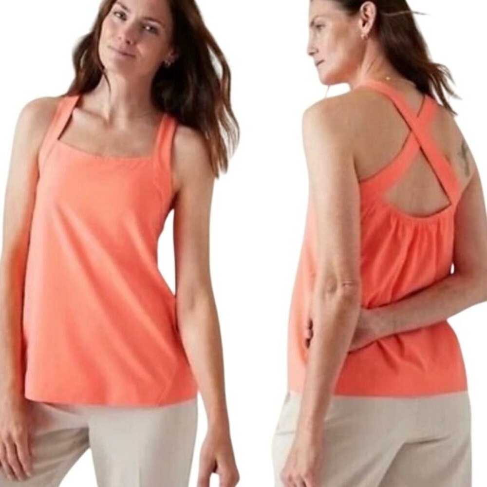 NWT Athleta $75 Arrival Tank Top Crisscross Sunset Glow Coral Women's Size XXS